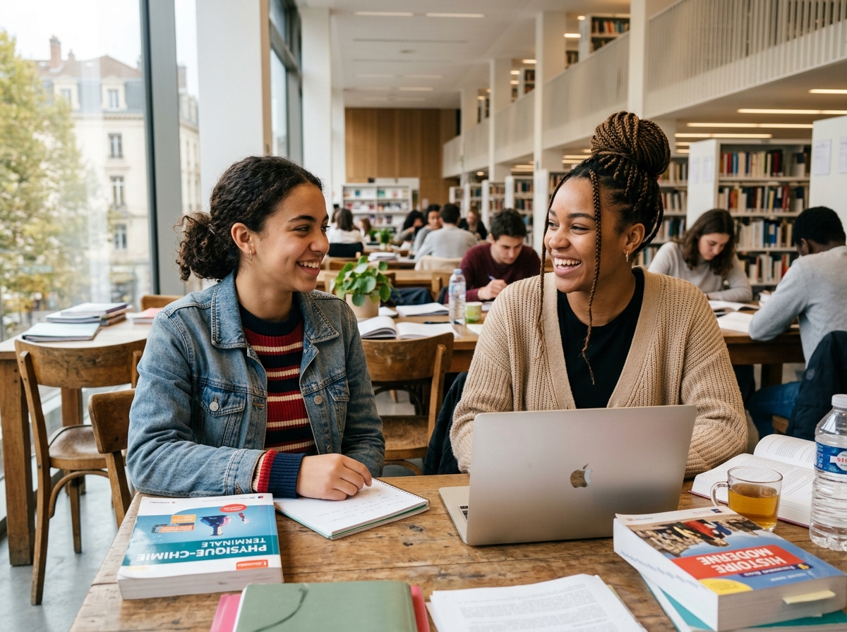 Étudiants souriants en séance de travail et d'orientation