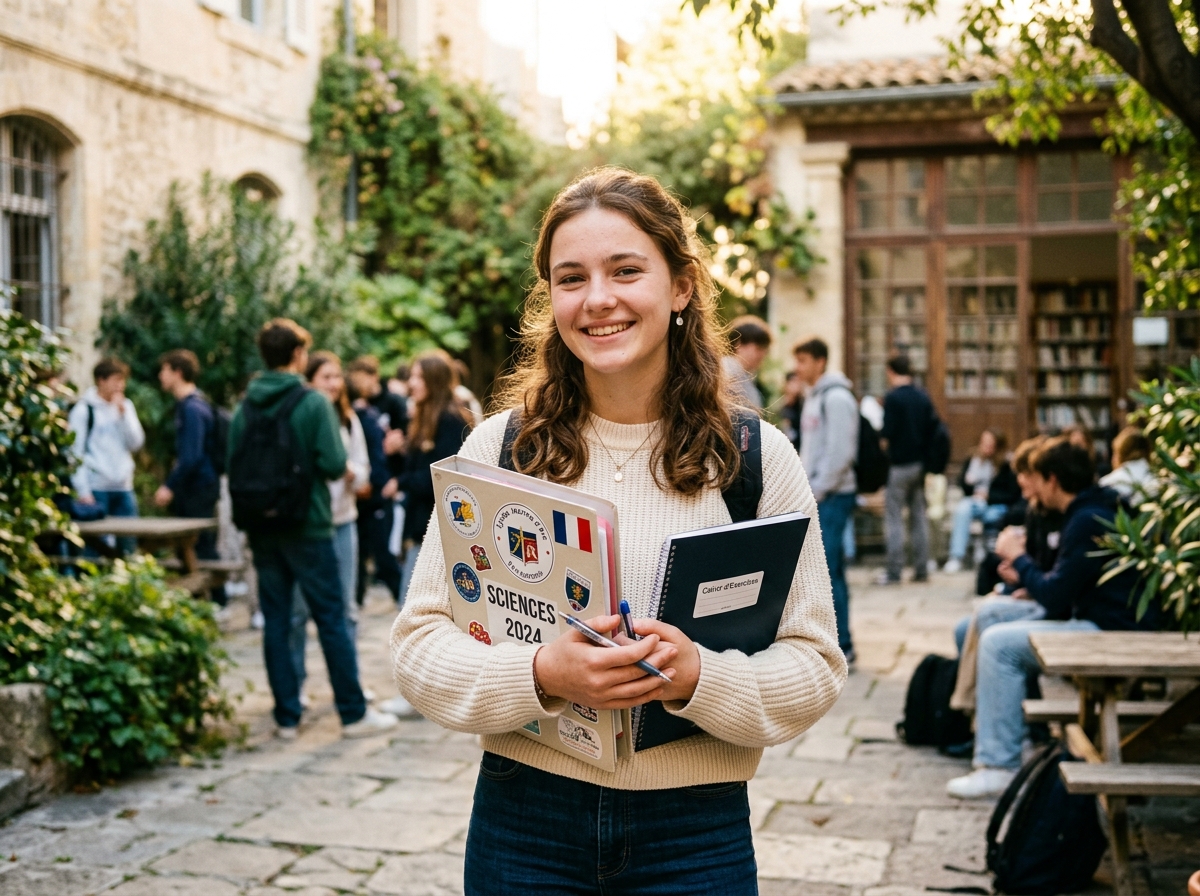 Lycéenne souriante préparant son orientation scolaire